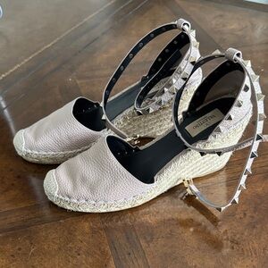 Valentino Garavani Pink Espadrille Wedges with Studded Ankle Straps - LIKE NEW!